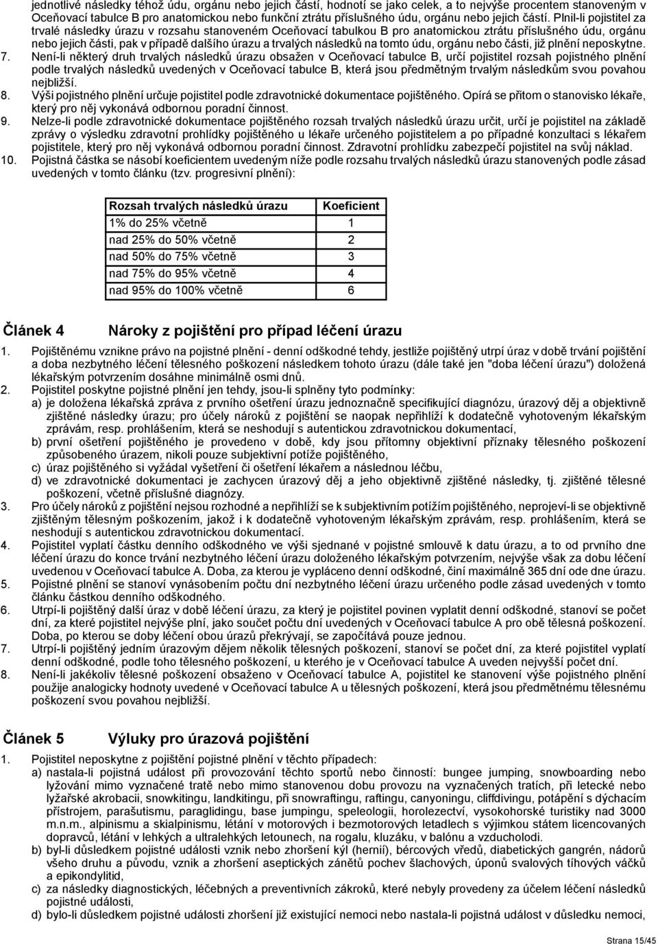 Plnil-li pojistitel za trvalé následky úrazu v rozsahu stanoveném Oceňovací tabulkou B pro anatomickou ztrátu příslušného údu, orgánu nebo jejich části, pak v případě dalšího úrazu a trvalých