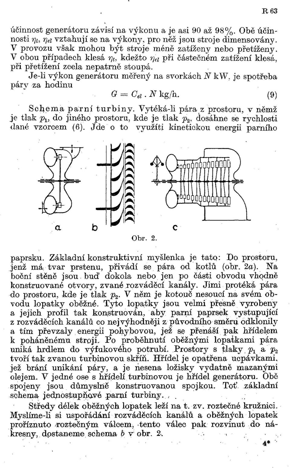 JeTi výkon generátoru měřený na svorkách N kw, je spotřeba párv za hodinu G = C el.n kg/h. (9) Schéma parní turbiny.