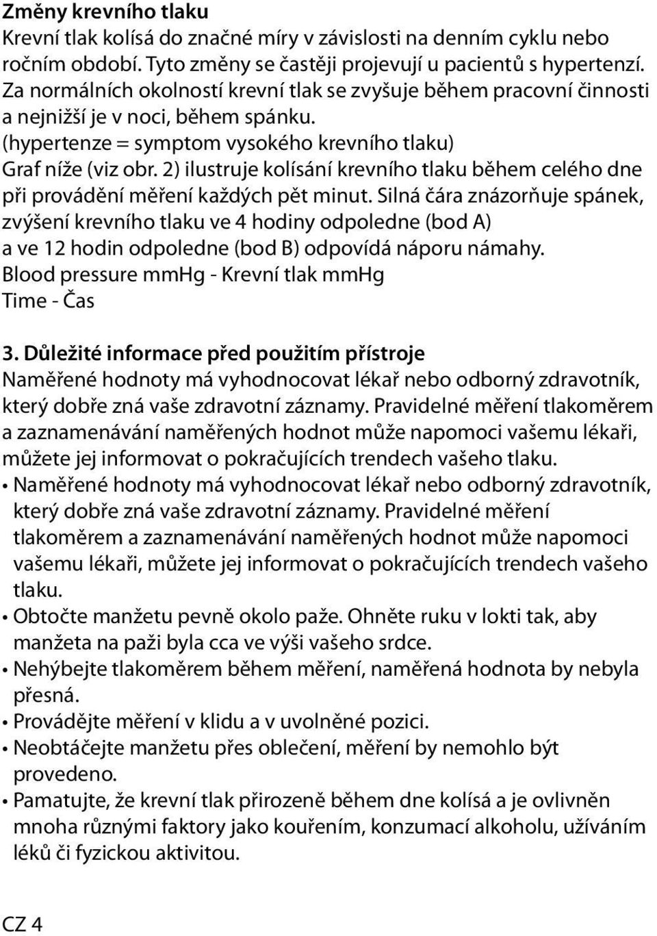 2) ilustruje kolísání krevního tlaku během celého dne při provádění měření každých pět minut.