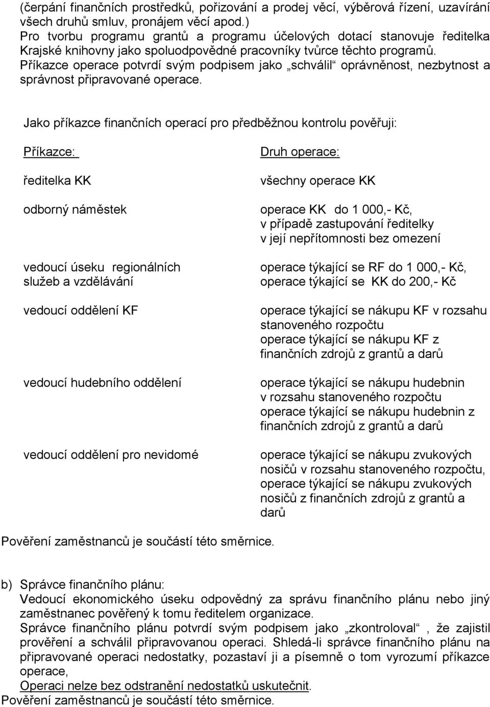 Příkazce operace potvrdí svým podpisem jako schválil oprávněnost, nezbytnost a správnost připravované operace.