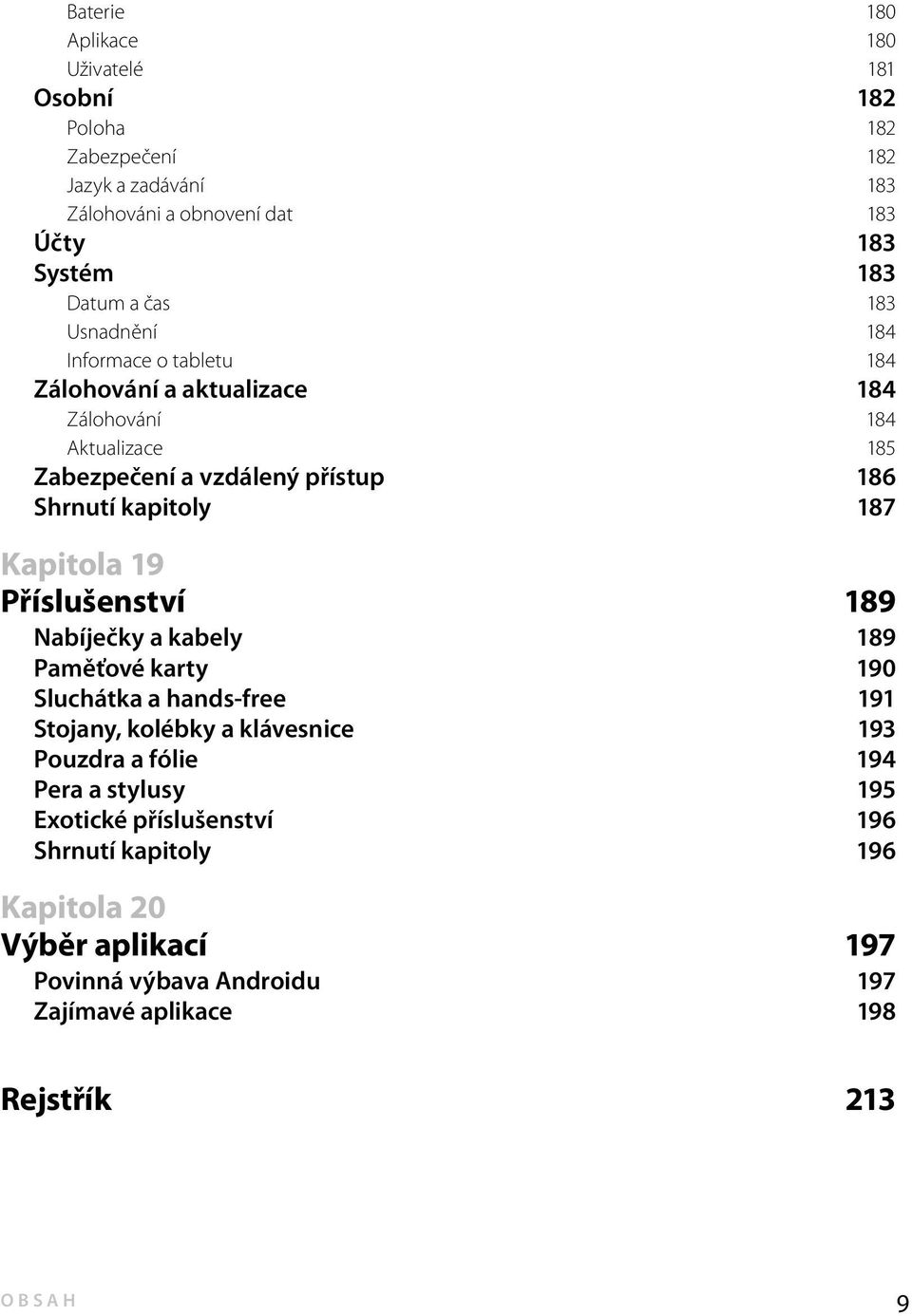 187 Kapitola 19 Příslušenství 189 Nabíječky a kabely 189 Paměťové karty 190 Sluchátka a hands-free 191 Stojany, kolébky a klávesnice 193 Pouzdra a fólie 194