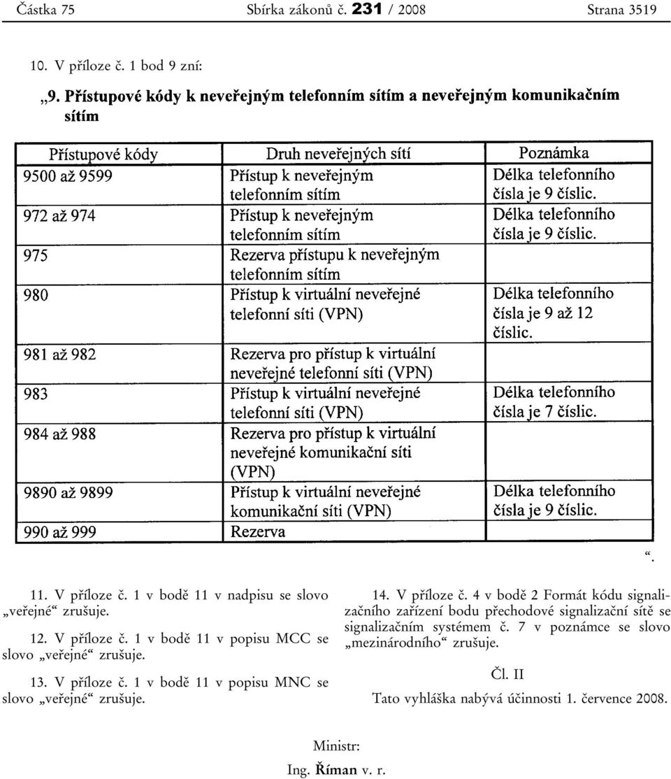 14. V příloze č. 4 v bodě 2 Formát kódu signalizačního zařízení bodu přechodové signalizační sítě se signalizačním systémem č.