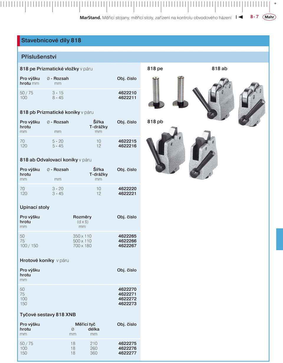 3-20 10 4622220 0 3-45 4622221 Upínací stoly Pro výšku Rozměry hrotu (d x š) mm mm 50 350 x 110 4622265 75 500 x 110 4622266 100 / 150 700 x 180 4622267 Hrotové koníky v páru Pro