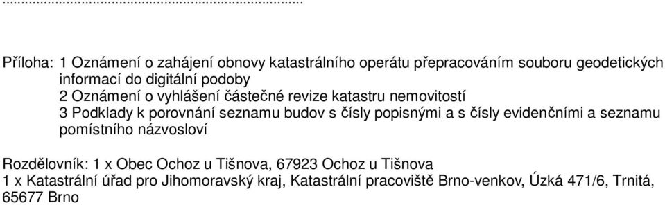 čísly popisnými a s čísly evidenčními a seznamu pomístního názvosloví Rozdělovník: 1 x Obec Ochoz u Tišnova, 67923