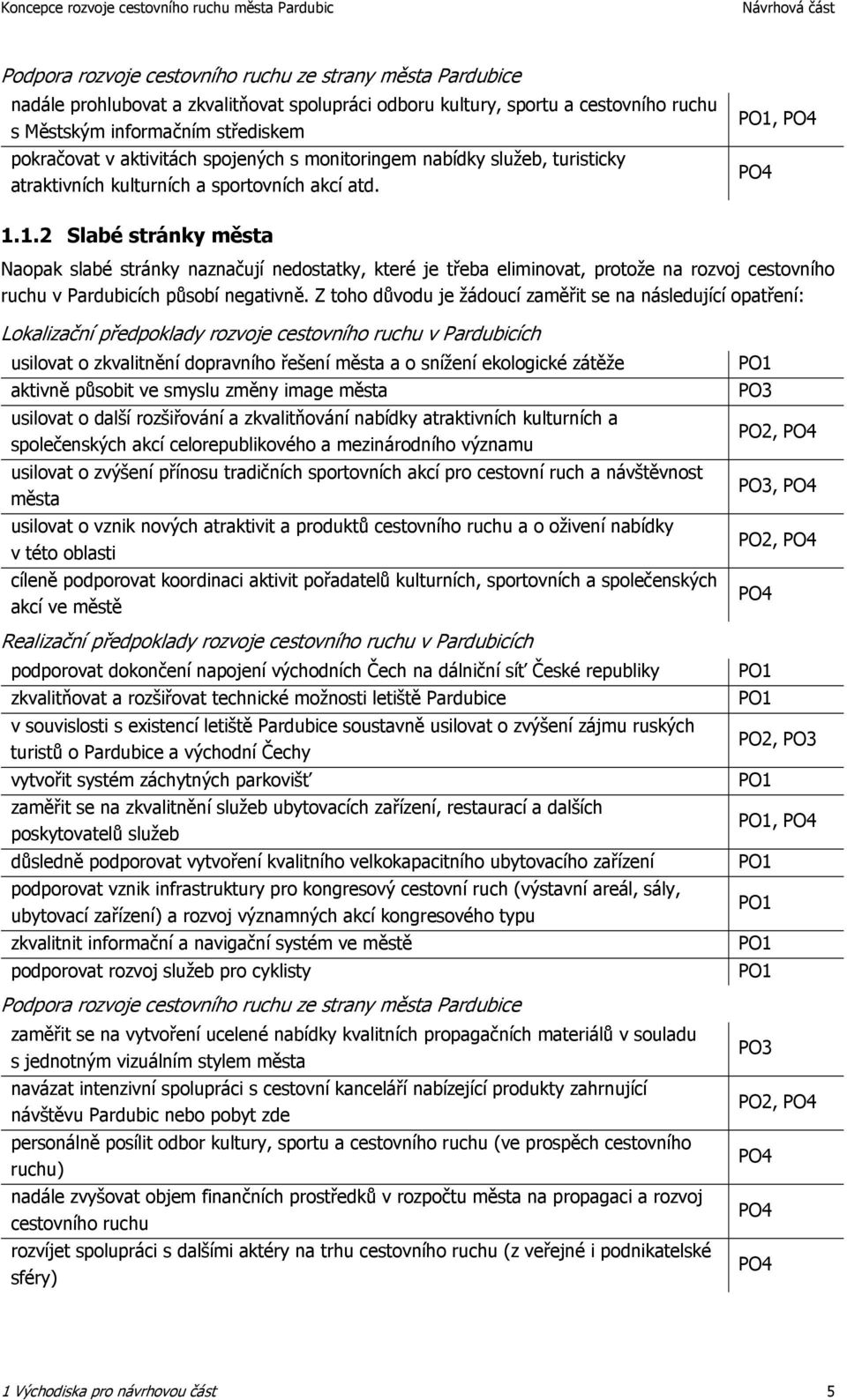 PO4 PO4 1.1.2 Slabé stránky města Naopak slabé stránky naznačují nedostatky, které je třeba eliminovat, protože na rozvoj cestovního ruchu v Pardubicích působí negativně.