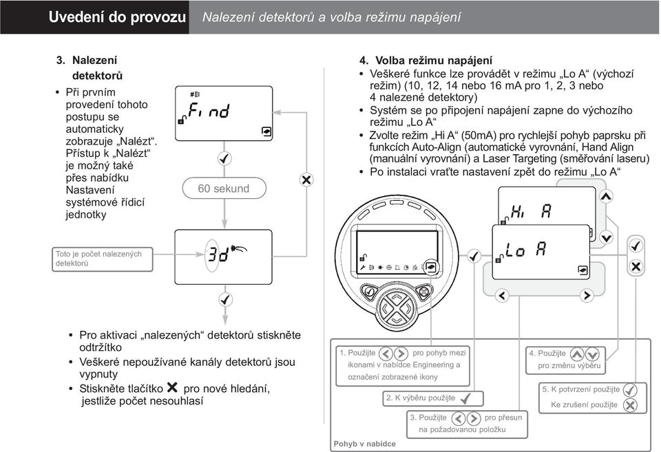 Volba režimu napájení Veškeré funkce lze provádět v režimu Lo A (výchozí režim) (10, 12, 14 nebo 16 ma pro 1, 2, 3 nebo 4 nalezené detektory) Systém se po připojení napájení zapne do výchozího režimu