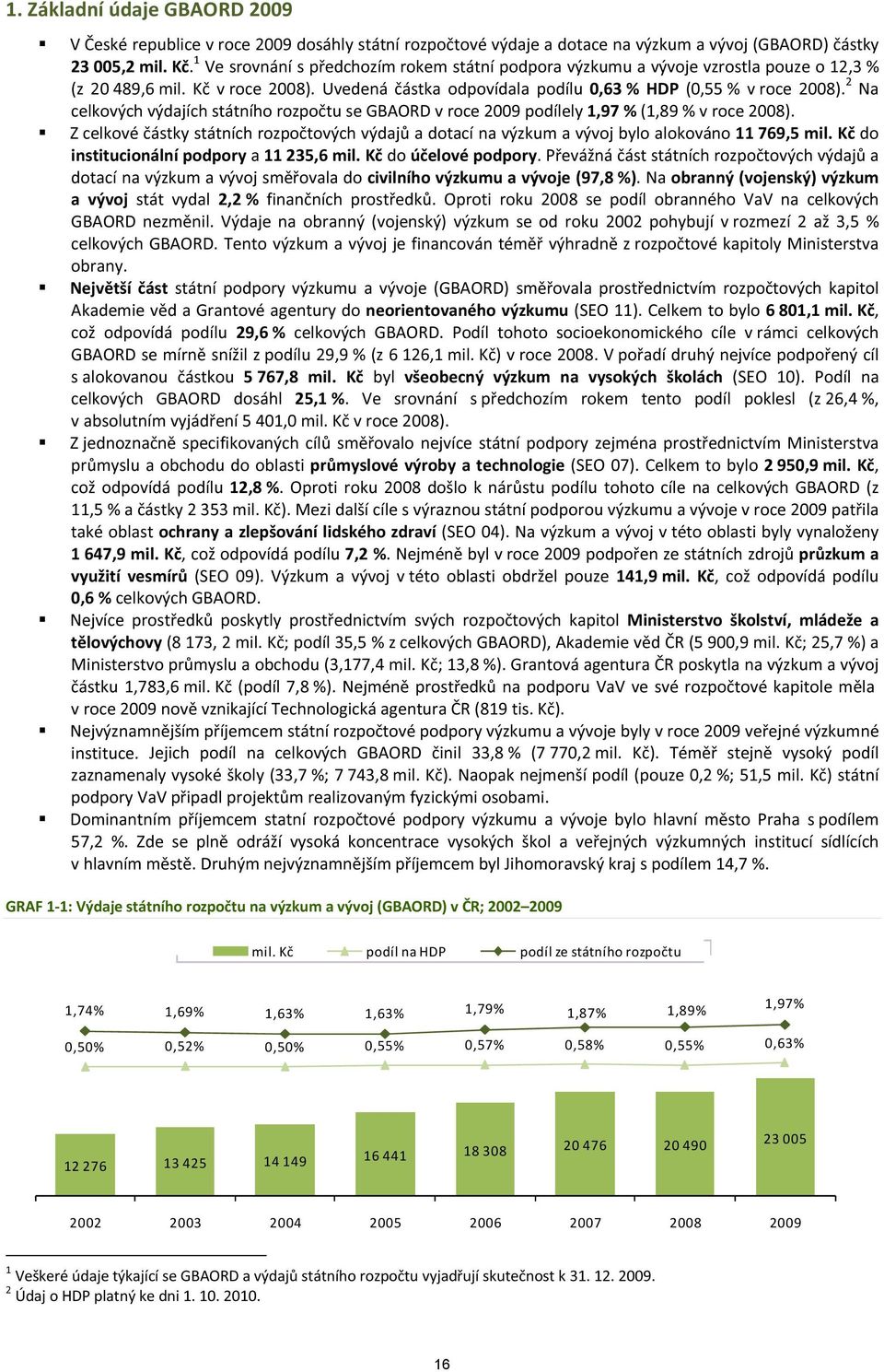 2 Na celkových výdajích státního rozpočtu se GBAORD v roce 2009 podílely 1,97 % (1,89 % v roce 2008).