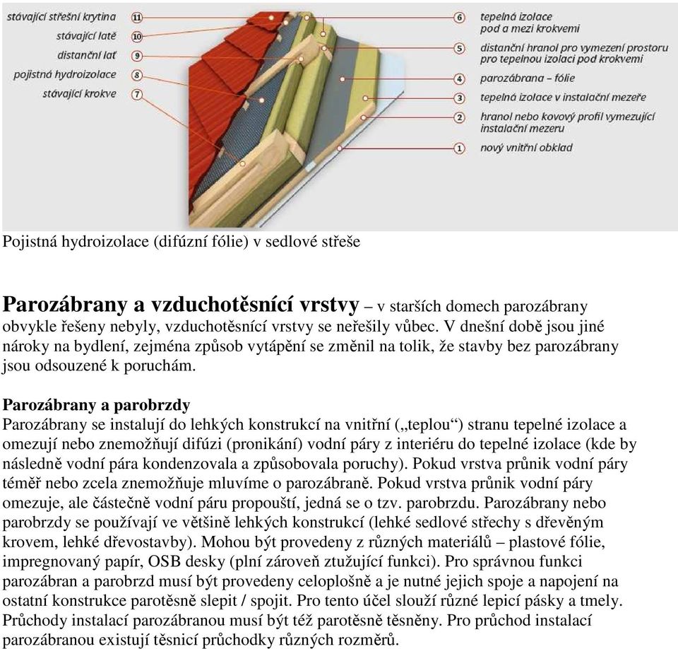 Parozábrany a parobrzdy Parozábrany se instalují do lehkých konstrukcí na vnitřní ( teplou ) stranu tepelné izolace a omezují nebo znemožňují difúzi (pronikání) vodní páry z interiéru do tepelné