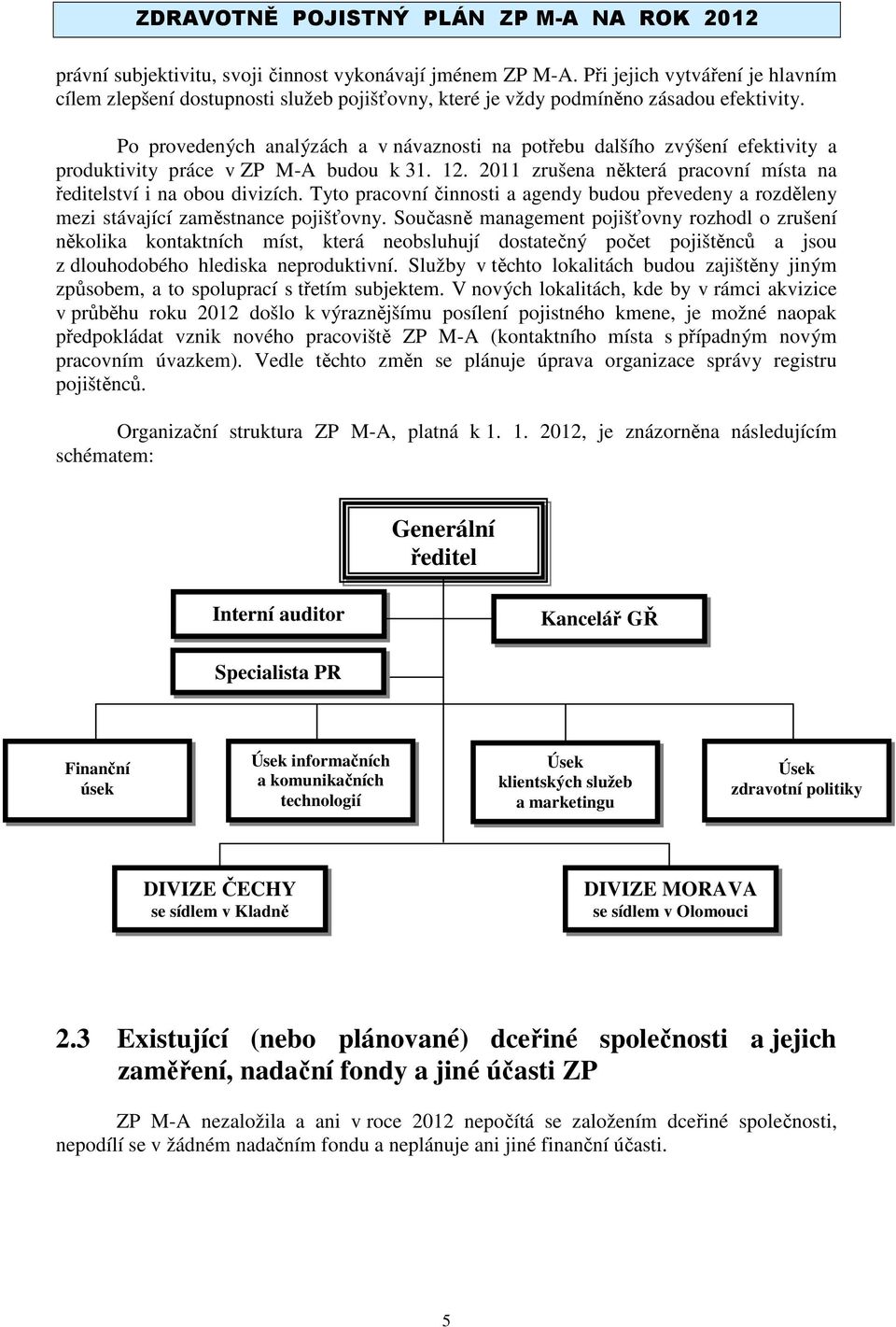 Tyto pracovní činnosti a agendy budou převedeny a rozděleny mezi stávající zaměstnance pojišťovny.