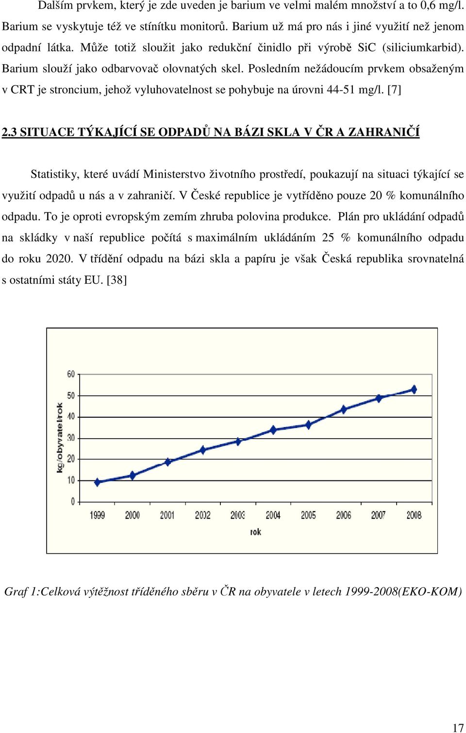 Posledním nežádoucím prvkem obsaženým v CRT je stroncium, jehož vyluhovatelnost se pohybuje na úrovni 44-51 mg/l. [7] 2.