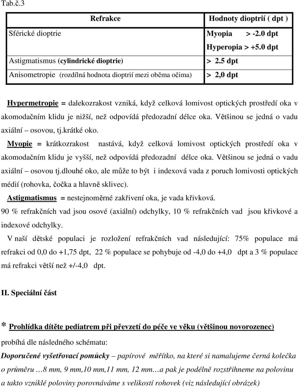 odpovídá předozadní délce oka. Většinou se jedná o vadu axiální osovou, tj.krátké oko.