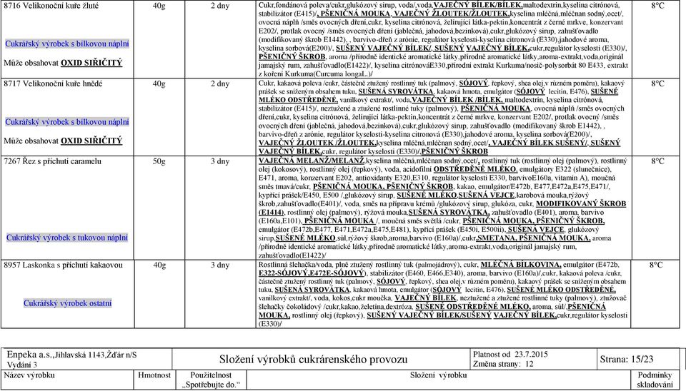 sodný,ocet/, ovocná náplň /směs ovocných dření,cukr, kyselina citrónová, želírující látka-pektin,koncentrát z černé mrkve, konzervant E202/, protlak ovocný /směs ovocných dření (jablečná,