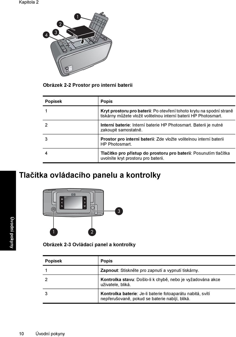 4 Tlačítko pro přístup do prostoru pro baterii: Posunutím tlačítka uvolníte kryt prostoru pro baterii.