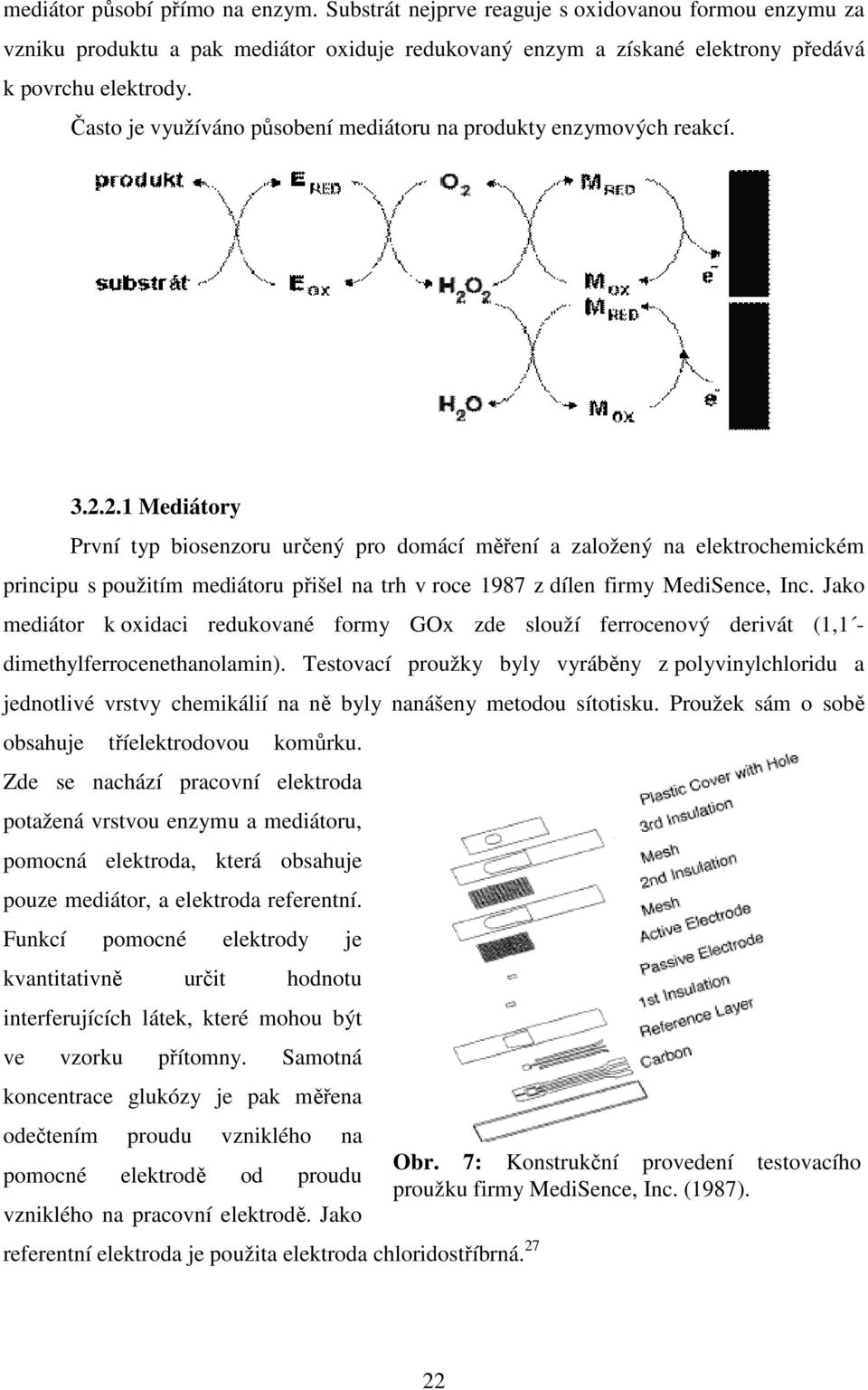 2.1 Mediátory První typ biosenzoru určený pro domácí měření a založený na elektrochemickém principu s použitím mediátoru přišel na trh v roce 1987 z dílen firmy MediSence, Inc.