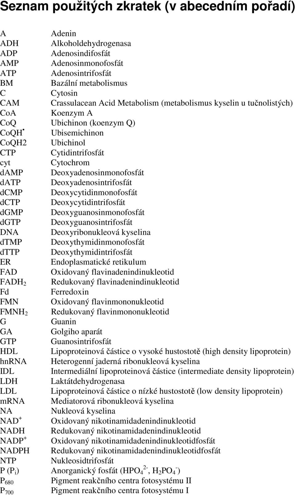 Deoxyadenosintrifosfát dmp Deoxycytidinmonofosfát dtp Deoxycytidintrifosfát dgmp Deoxyguanosinmonofosfát dgtp Deoxyguanosintrifosfát DNA Deoxyribonukleová kyselina dtmp Deoxythymidinmonofosfát dttp