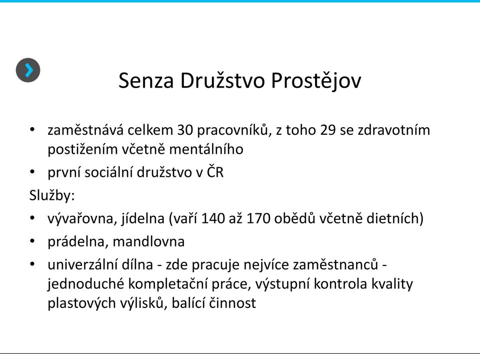 obědů včetně dietních) prádelna, mandlovna univerzální dílna - zde pracuje nejvíce