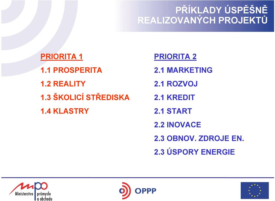 4 KLASTRY PRIORITA 2 2.1 MARKETING 2.1 ROZVOJ 2.