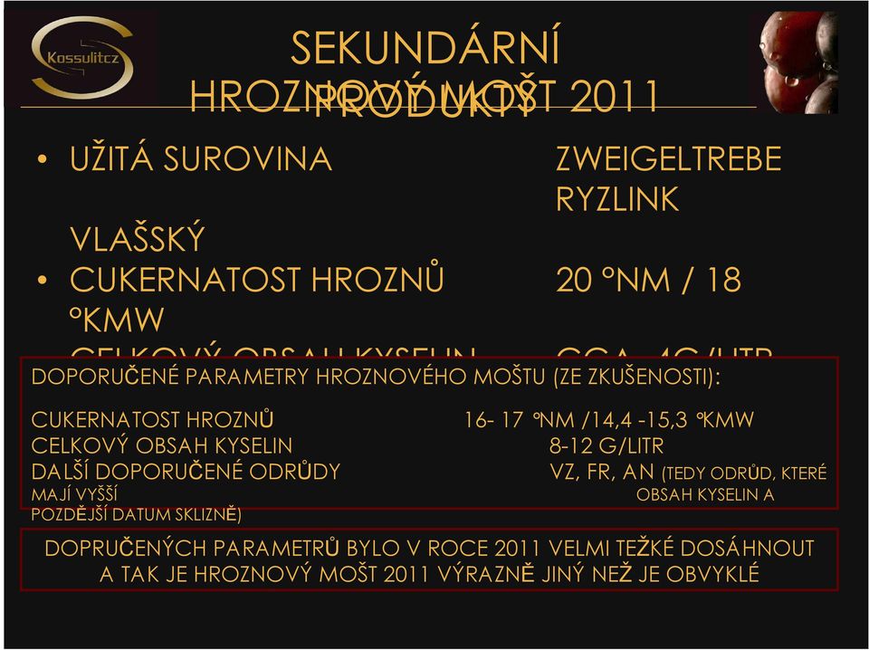 DALŠÍ DOPORUČENÉ ODRŮDY MAJÍ VYŠŠÍ POZDĚJŠÍ DATUM SKLIZNĚ) 16-17 NM /14,4-15,3 KMW 8-12 G/LITR VZ, FR, AN (TEDY ODRŮD, KTERÉ