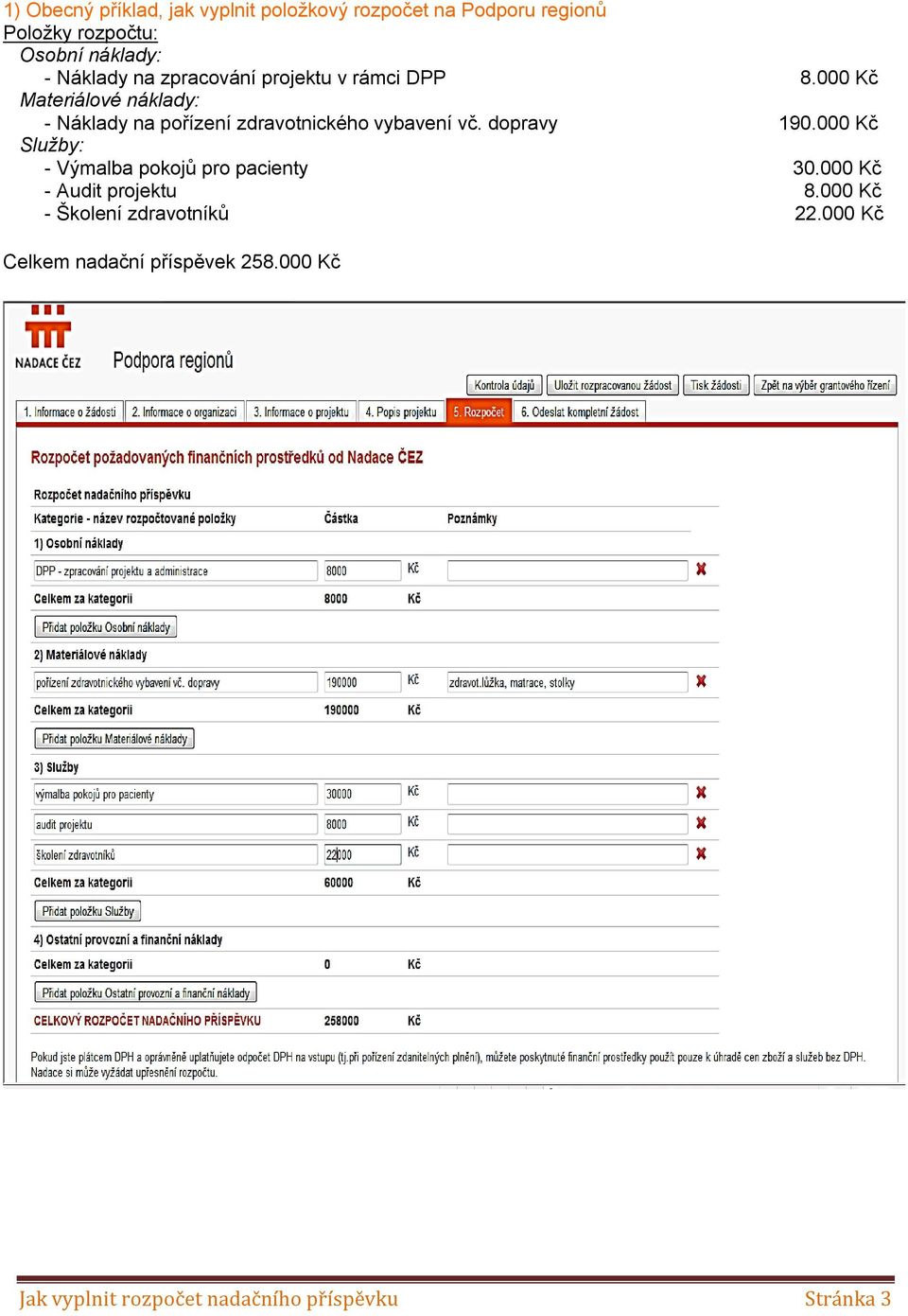 000 Kč Materiálové náklady: - Náklady na pořízení zdravotnického vybavení vč. dopravy 190.