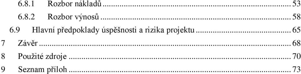 9 Hlavní předpoklady úspěšnosti a rizika