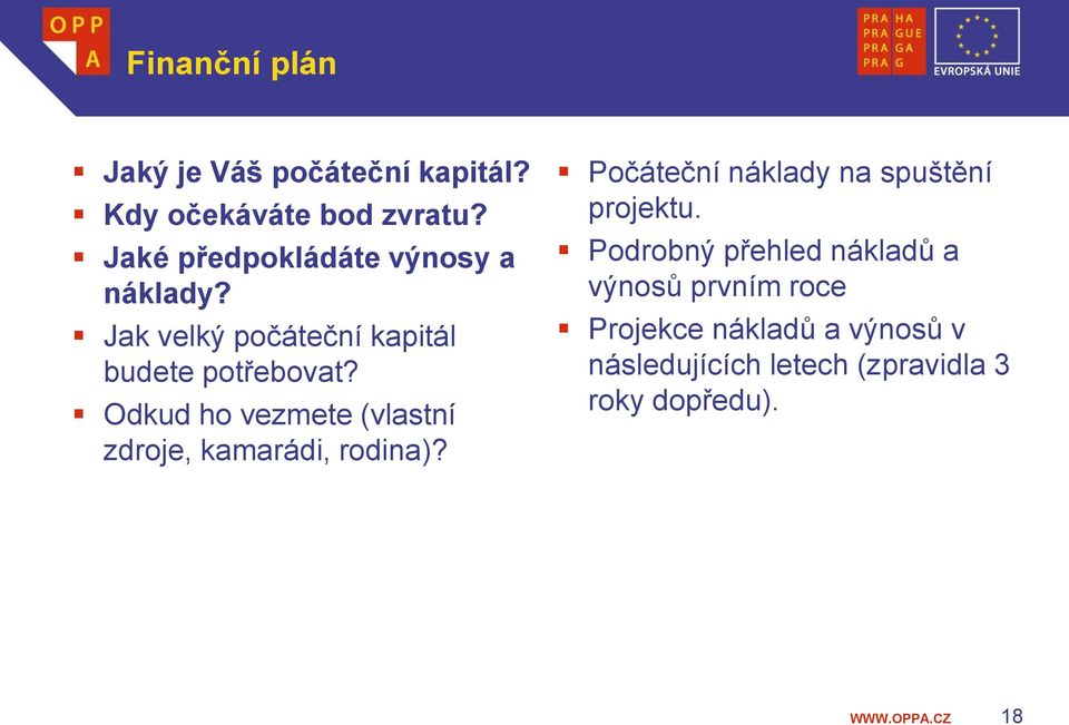 Odkud ho vezmete (vlastní zdroje, kamarádi, rodina)? Počáteční náklady na spuštění projektu.