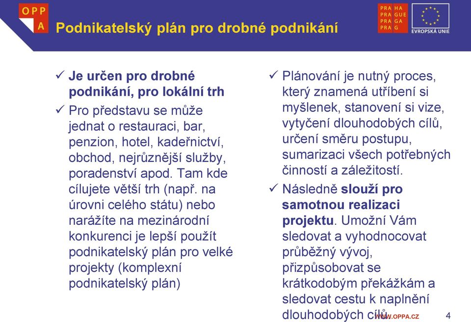 na úrovni celého státu) nebo narážíte na mezinárodní konkurenci je lepší použít podnikatelský plán pro velké projekty (komplexní podnikatelský plán) Plánování je nutný proces, který znamená