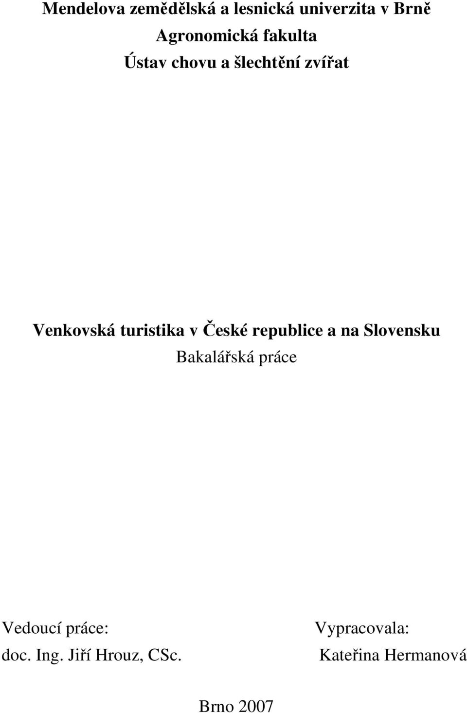 České republice a na Slovensku Bakalářská práce Vedoucí práce: