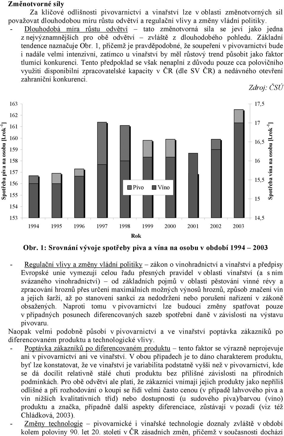 1, přičemž je pravděpodobné, že soupeření v pivovarnictví bude i nadále velmi intenzivní, zatímco u vinařství by měl růstový trend působit jako faktor tlumící konkurenci.