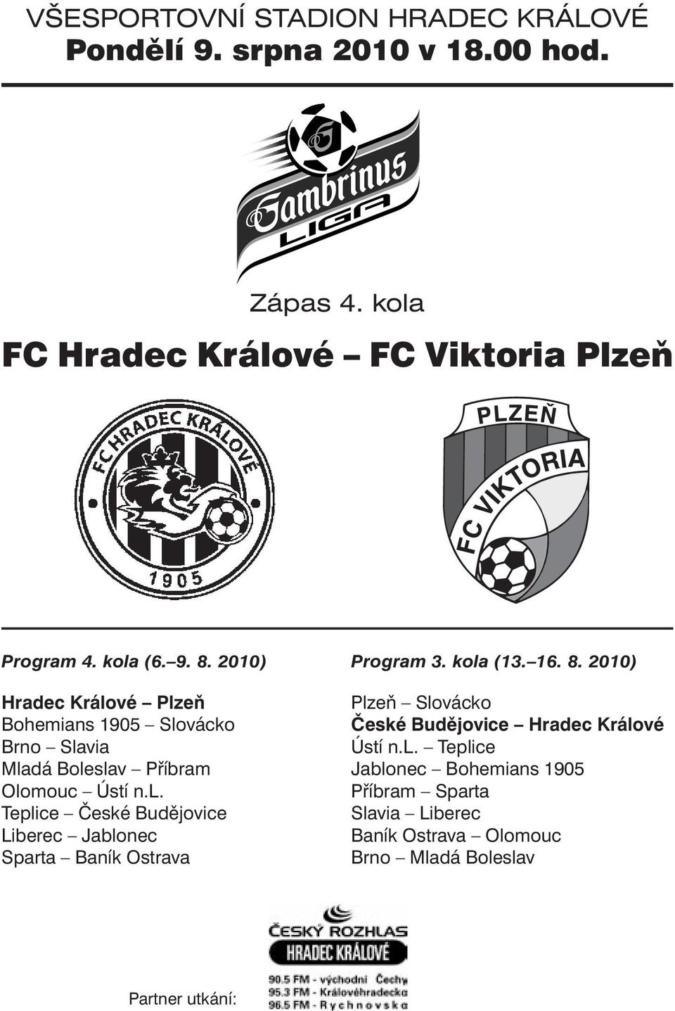 kola (3. 6. 8. 200) Plzeň Slovácko České Budějovice Hradec Králové Ústí n.l. Teplice Jablonec Bohemians 905 Příbram Sparta Slavia Liberec Baník Ostrava Olomouc Brno Mladá Boleslav Partner utkání: