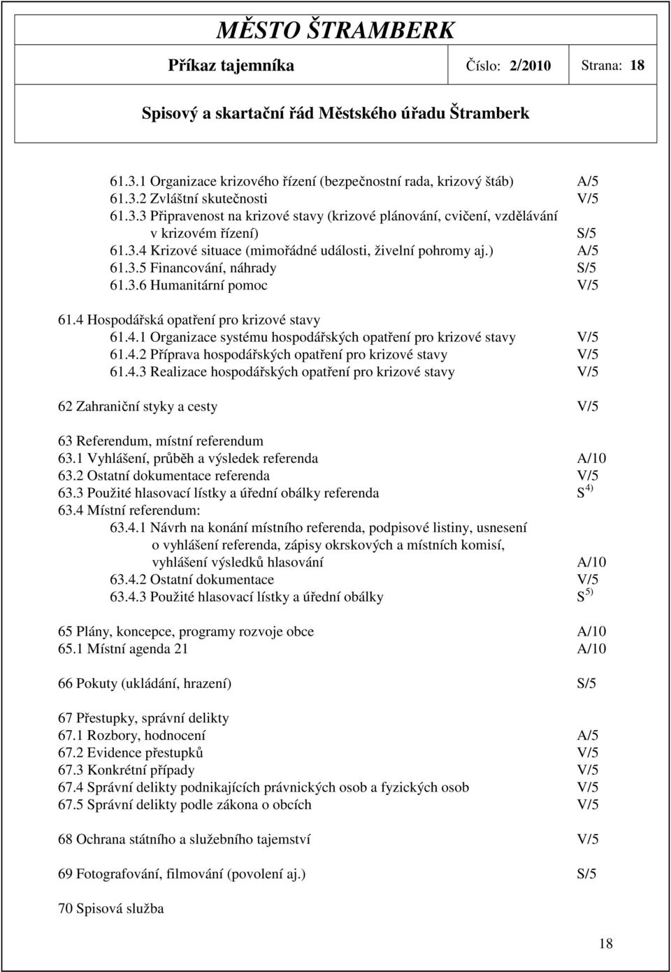 4.2 Příprava hospodářských opatření pro krizové stavy V/5 61.4.3 Realizace hospodářských opatření pro krizové stavy V/5 62 Zahraniční styky a cesty V/5 63 Referendum, místní referendum 63.