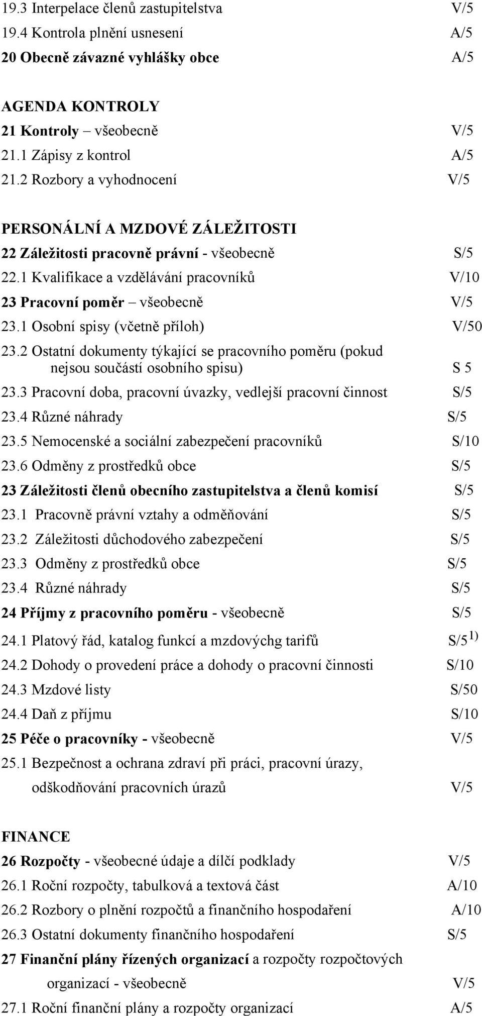 1 Osobní spisy (včetně příloh) V/50 23.2 Ostatní dokumenty týkající se pracovního poměru (pokud nejsou součástí osobního spisu) S 5 23.