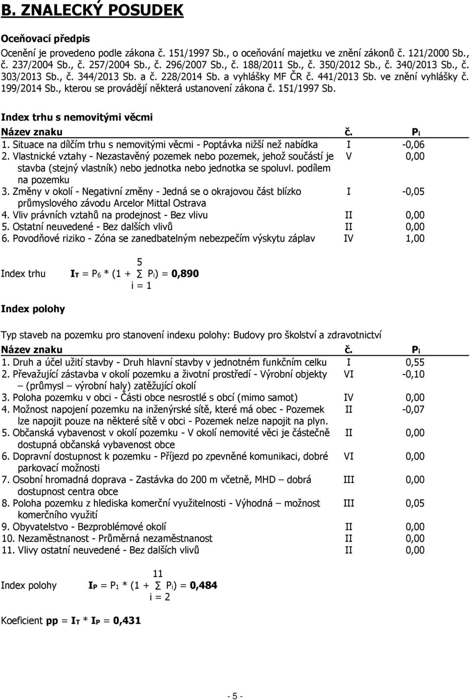 , kterou se provádějí některá ustanovení zákona č. 151/1997 Sb. Index trhu s nemovitými věcmi Název znaku č. Pi 1. Situace na dílčím trhu s nemovitými věcmi - Poptávka nižší než nabídka I -0,06 2.