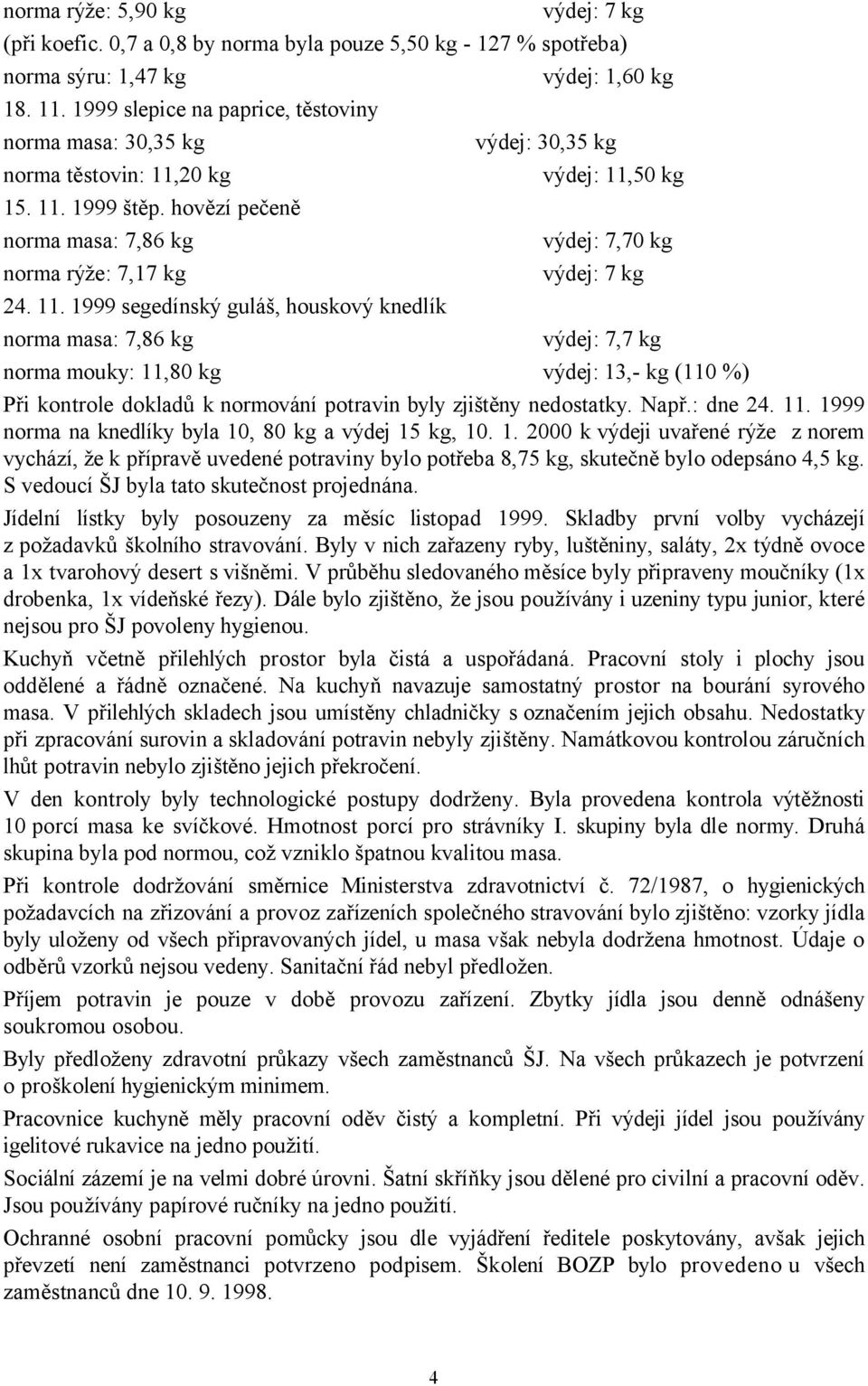 hovězí pečeně norma masa: 7,86 kg výdej: 7,70 kg norma rýže: 7,17 kg výdej: 7 kg 24. 11.