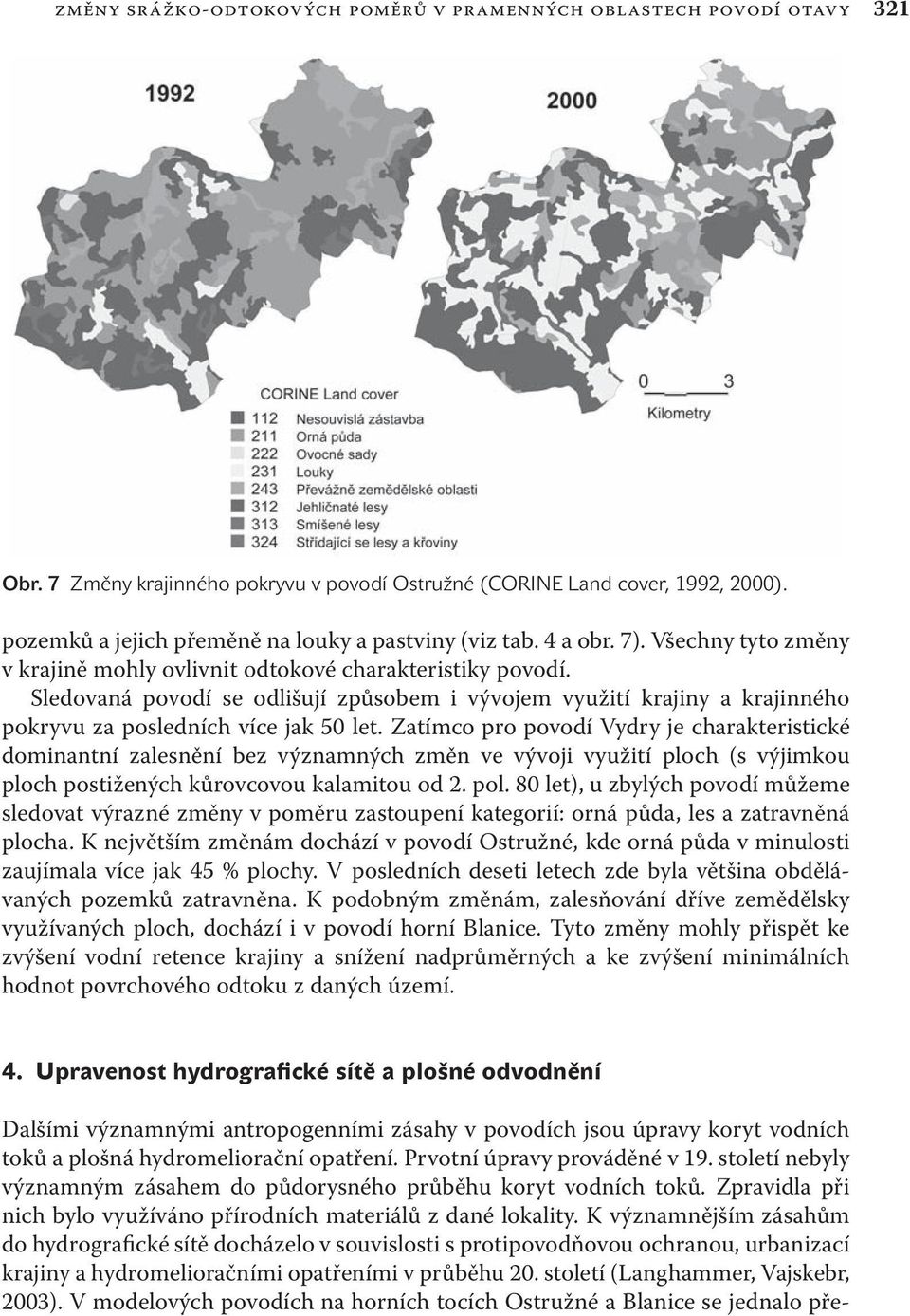 Sledovaná povodí se odlišují způsobem i vývojem využití krajiny a krajinného pokryvu za posledních více jak 50 let.