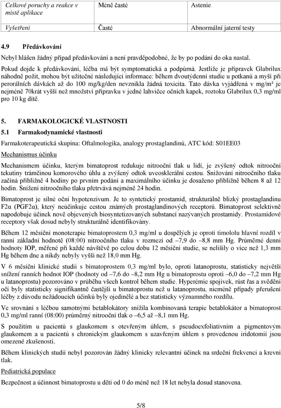 Jestliže je přípravek Glabrilux náhodně požit, mohou být užitečné následující informace: během dvoutýdenní studie u potkanů a myší při perorálních dávkách až do 100 mg/kg/den nevznikla žádná toxicita.