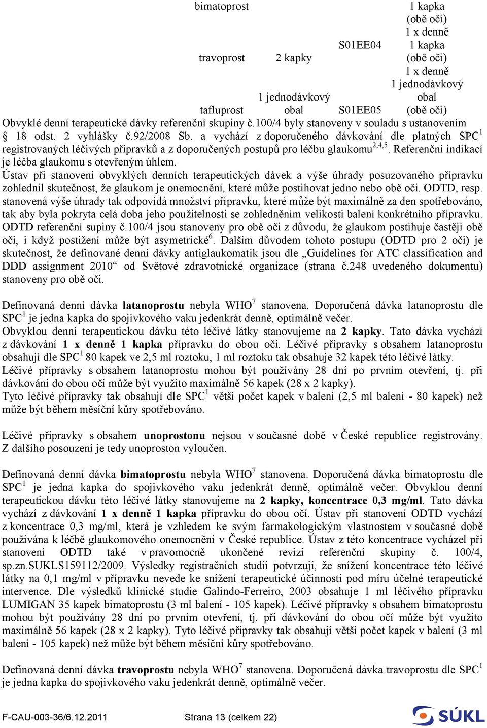 a vychází z doporučeného dávkování dle platných SPC 1 registrovaných léčivých přípravků a z doporučených postupů pro léčbu glaukomu 2,4,5. Referenční indikací je léčba glaukomu s otevřeným úhlem.