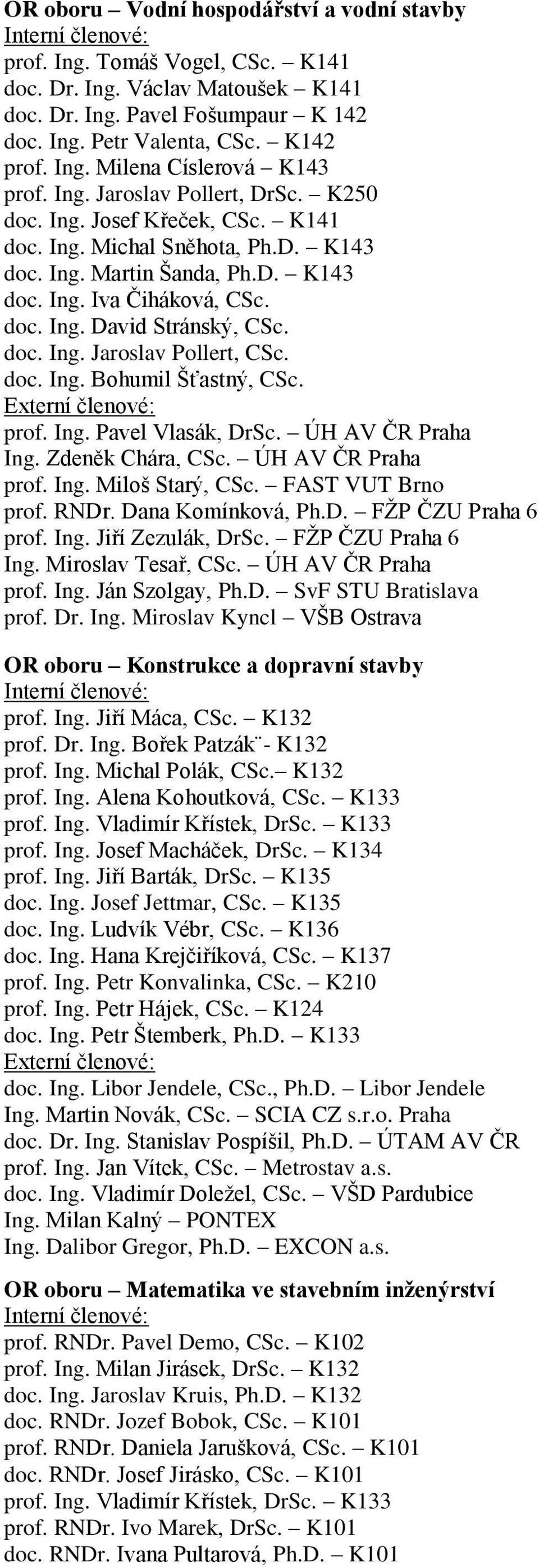 doc. Ing. Jaroslav Pollert, CSc. doc. Ing. Bohumil Šťastný, CSc. prof. Ing. Pavel Vlasák, DrSc. ÚH AV ČR Praha Ing. Zdeněk Chára, CSc. ÚH AV ČR Praha prof. Ing. Miloš Starý, CSc. FAST VUT Brno prof.