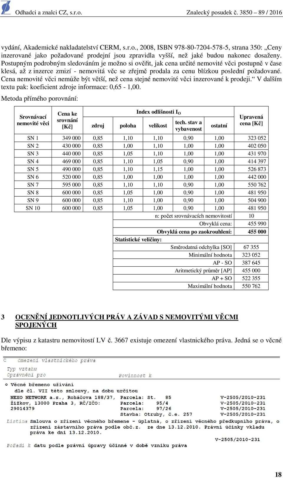 Cena nemovité věci nemůže být větší, než cena stejné nemovité věci inzerované k prodeji. V dalším textu pak: koeficient zdroje informace: 0,65-1,00.