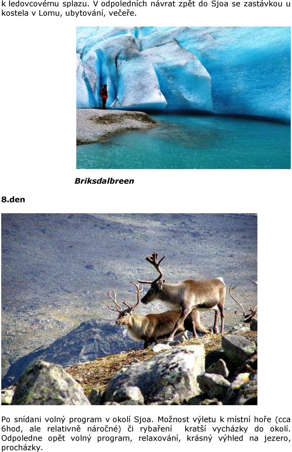 den Briksdalbreen Po snídani volný program v okolí Sjoa.