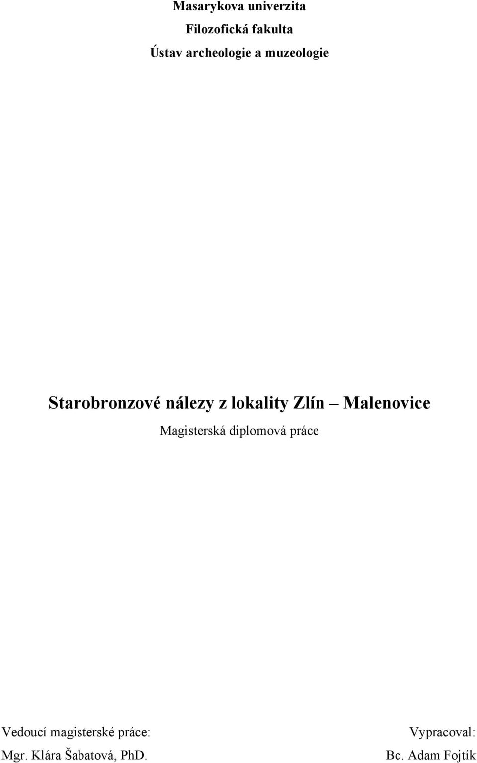 Zlín Malenovice Magisterská diplomová práce Vedoucí