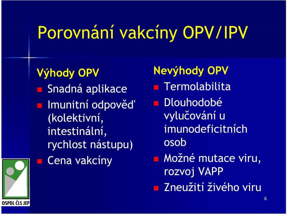 vakcíny Nevýhody OPV Termolabilita Dlouhodobé vylučování u