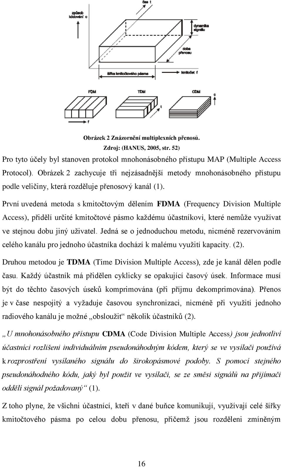 První uvedená metoda s kmitočtovým dělením FDMA (Frequency Division Multiple Access), přidělí určité kmitočtové pásmo kaţdému účastníkovi, které nemůţe vyuţívat ve stejnou dobu jiný uţivatel.