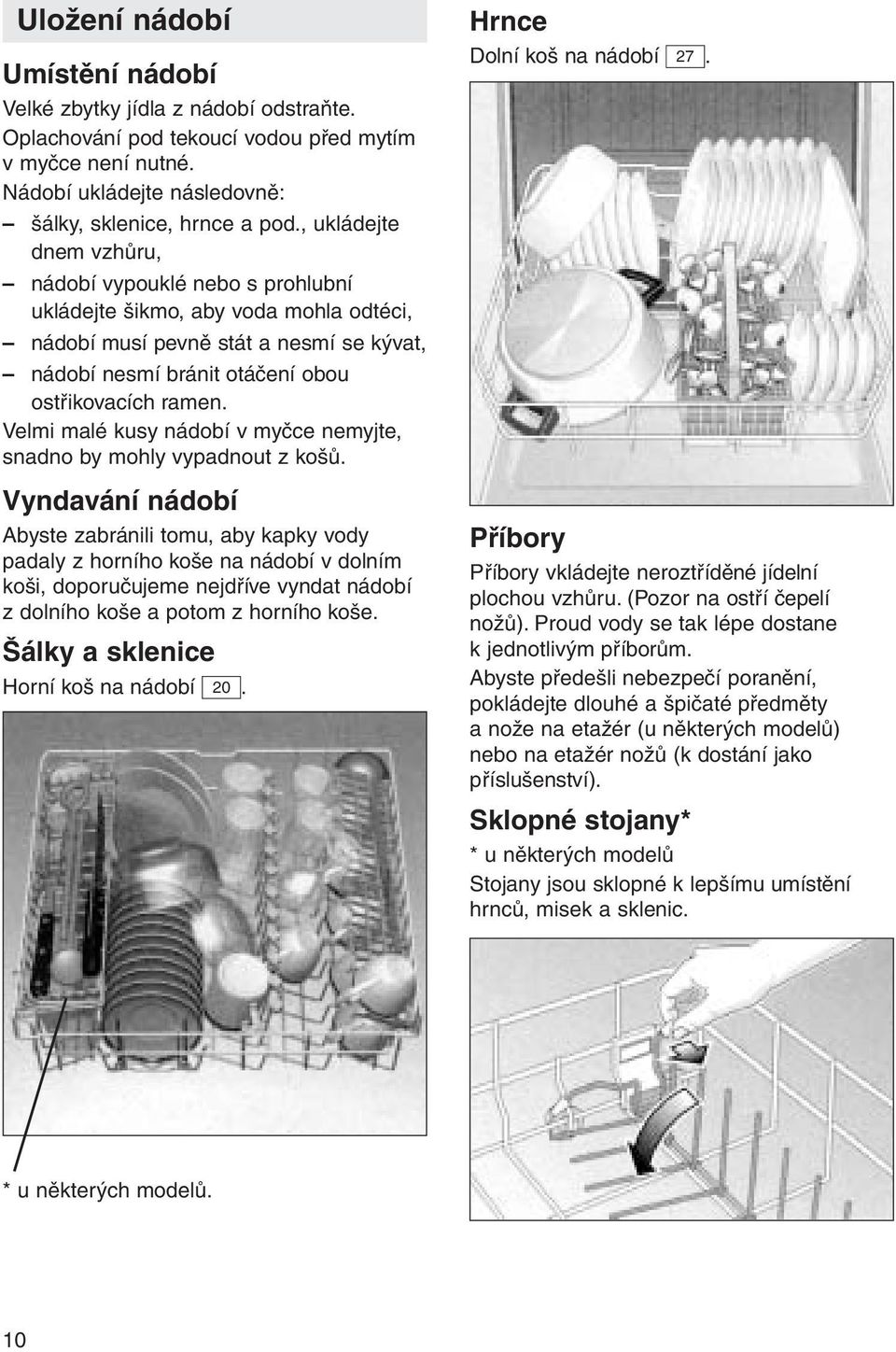 Velmi malé kusy nádobí v myčce nemyjte, snadno by mohly vypadnout z košů.