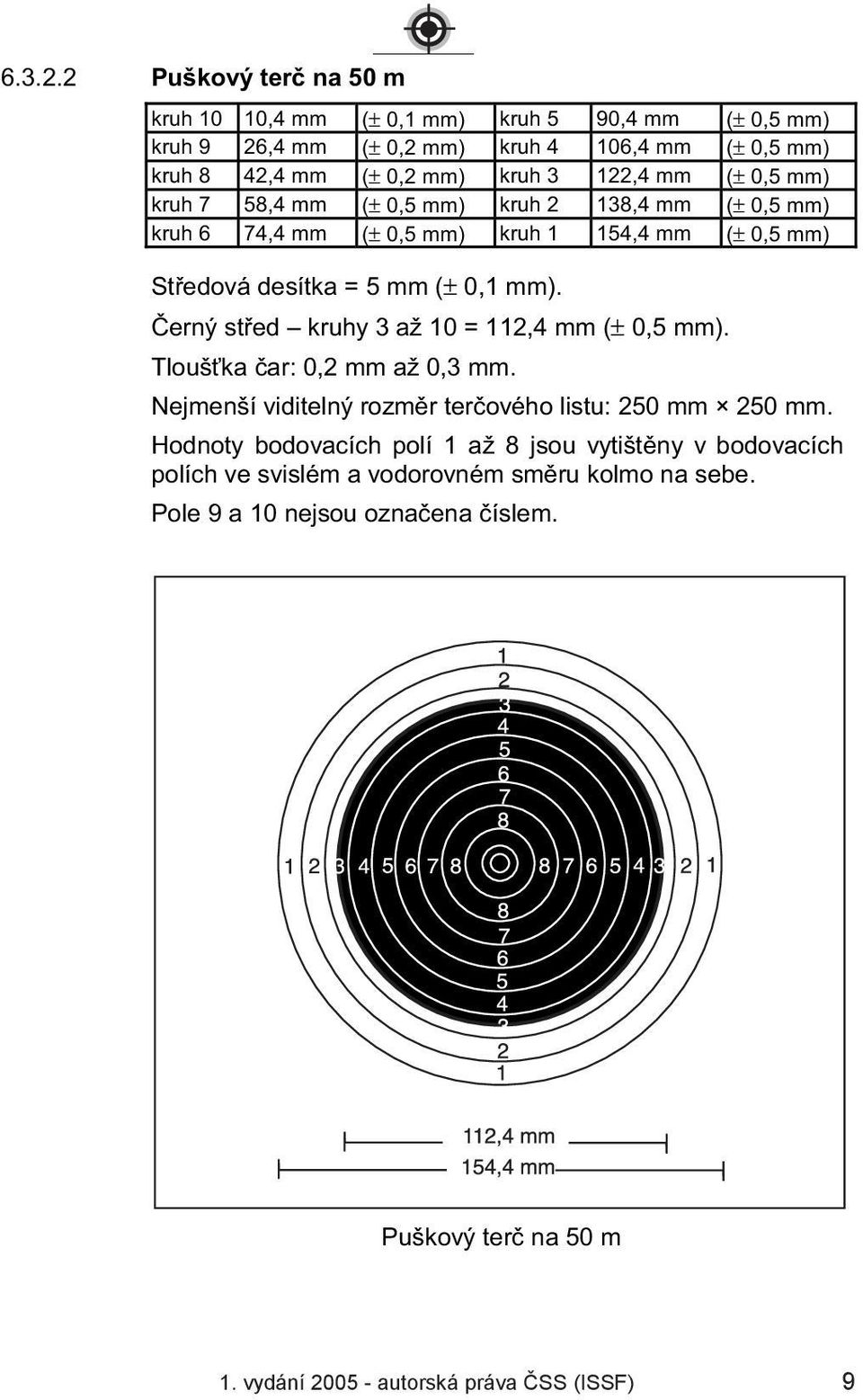 mm (± 0,5 mm) kruh 7 58,4 mm (± 0,5 mm) kruh 2 138,4 mm (± 0,5 mm) kruh 6 74,4 mm (± 0,5 mm) kruh 1 154,4 mm (± 0,5 mm) St edová desítka = 5 mm (± 0,1 mm).