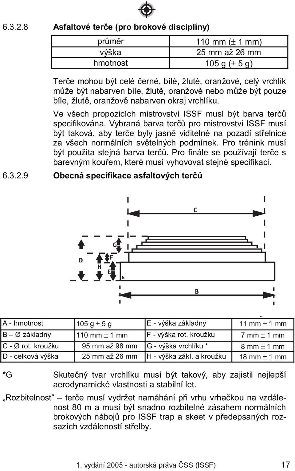 žlut, oranžov nebo m že být pouze bíle, žlut, oranžov nabarven okraj vrchlíku. Ve všech propozicích mistrovství ISSF musí být barva ter specifikována.