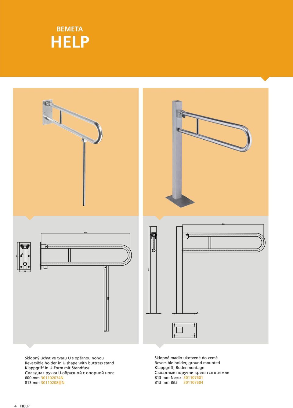 mm 30110208N Sklopné madlo ukotvené do zem Reversible holder, ground