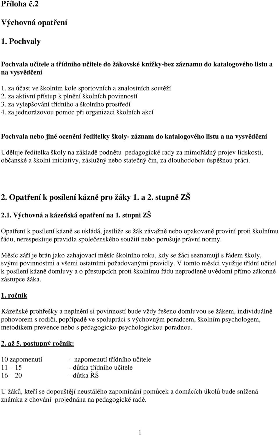 za jednorázovou pomoc při organizaci školních akcí Pochvala nebo jiné ocenění ředitelky školy- záznam do katalogového listu a na vysvědčení Uděluje ředitelka školy na základě podnětu pedagogické rady