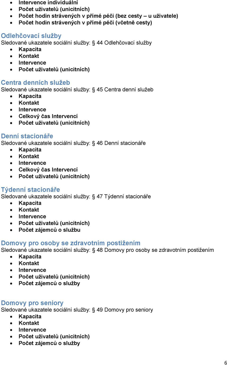 sociální služby: 46 Denní stacionáře Celkový čas Intervencí Týdenní stacionáře Sledované ukazatele sociální služby: 47 Týdenní stacionáře Počet zájemců o službu Domovy pro osoby se zdravotním