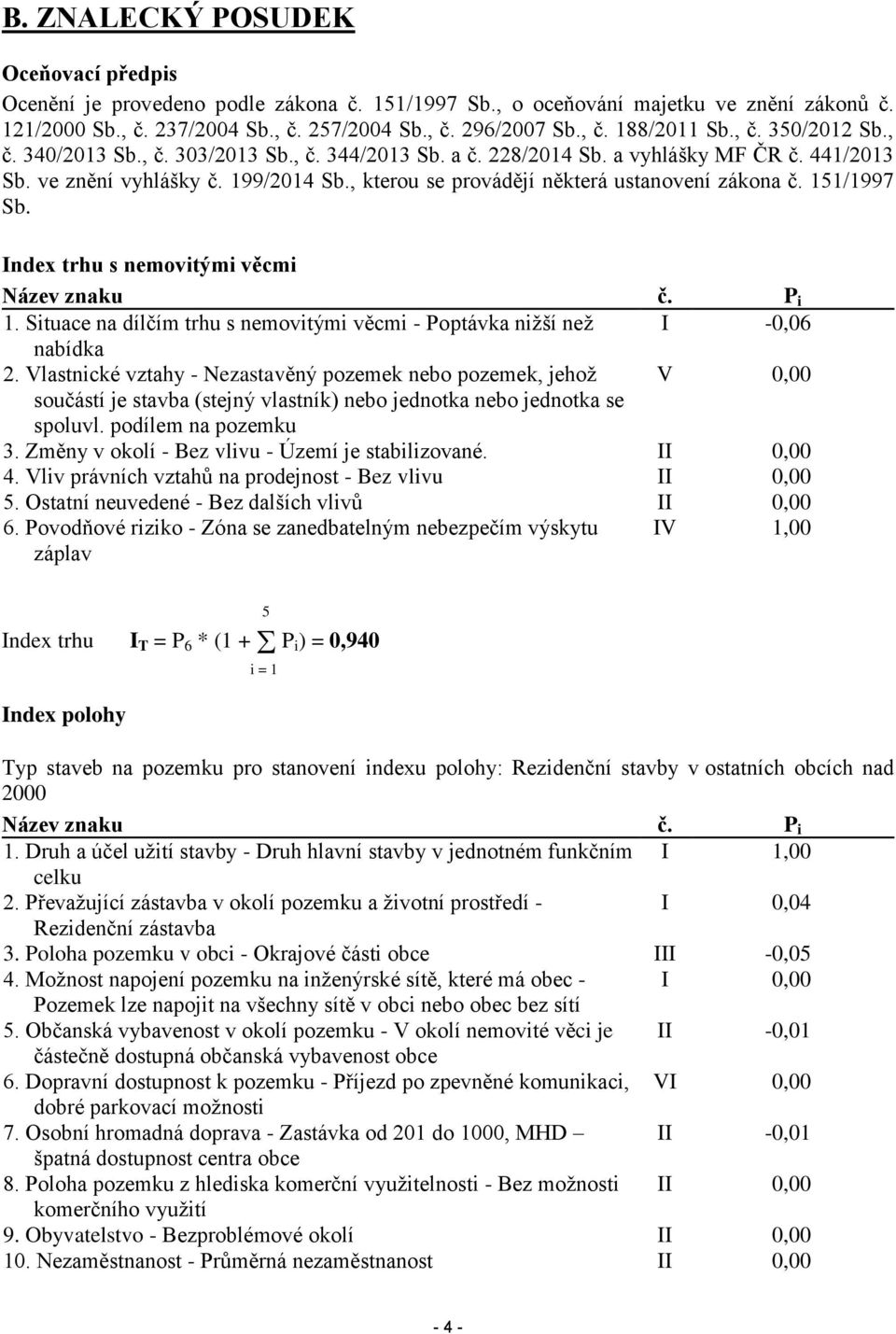 , kterou se provádějí některá ustanovení zákona č. 151/1997 Sb. Index trhu s nemovitými věcmi Název znaku č. P i 1. Situace na dílčím trhu s nemovitými věcmi - Poptávka nižší než I -0,06 nabídka 2.