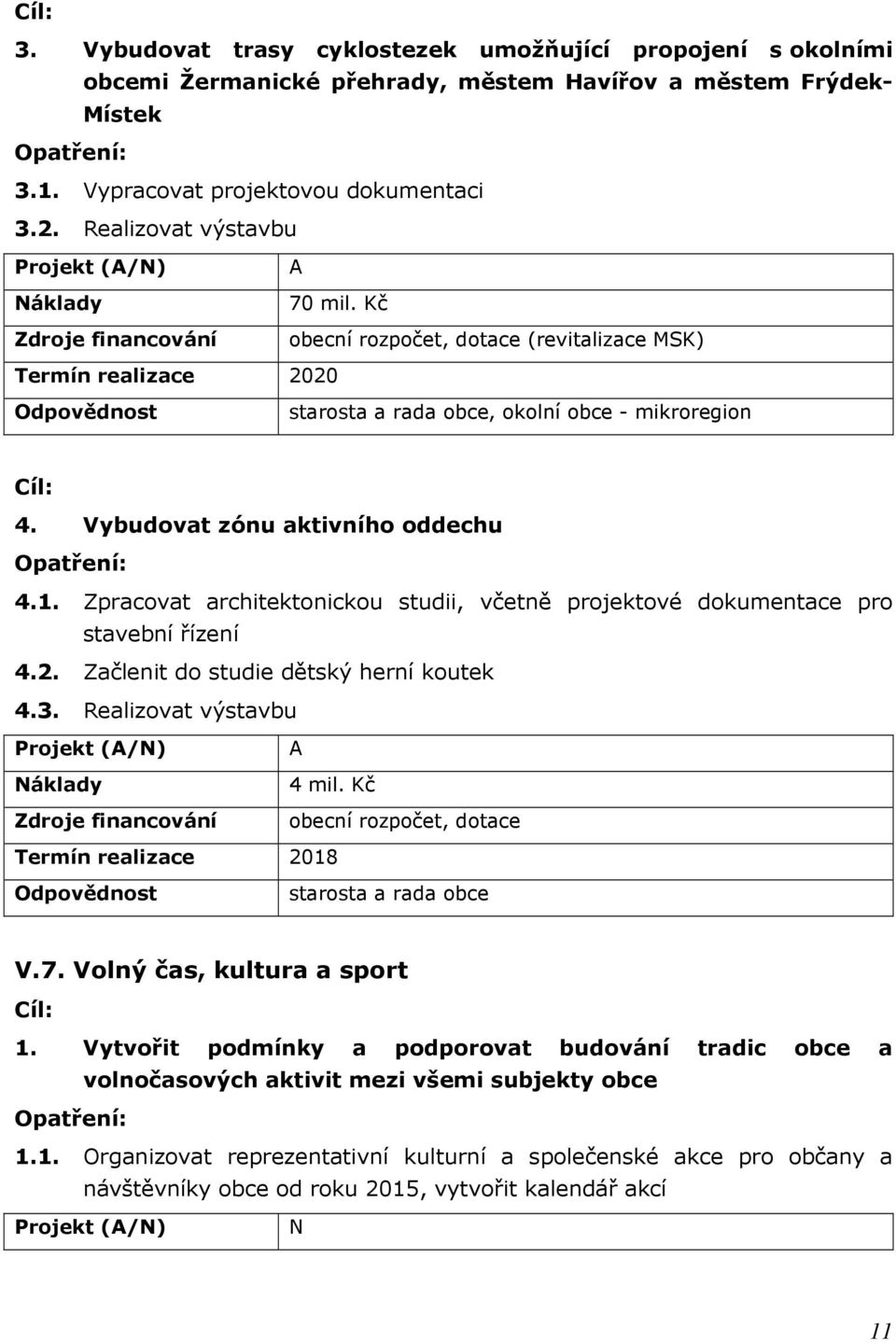 Zpracovat architektonickou studii, včetně projektové dokumentace pro stavební řízení 4.2. Začlenit do studie dětský herní koutek 4.3. Realizovat výstavbu 4 mil. Kč 2018 V.7.